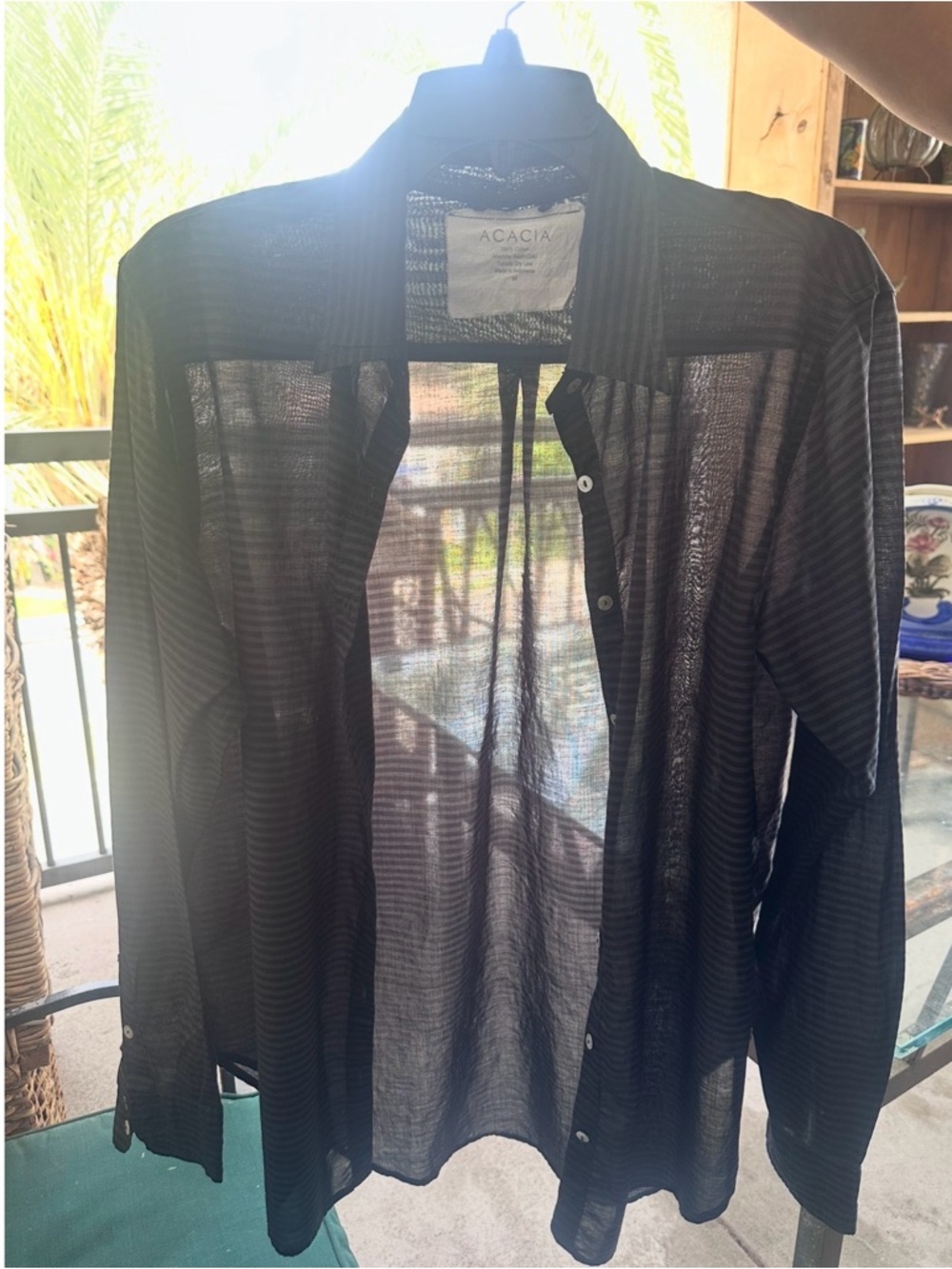 ACACIA sheer cotton button down blouse medium
